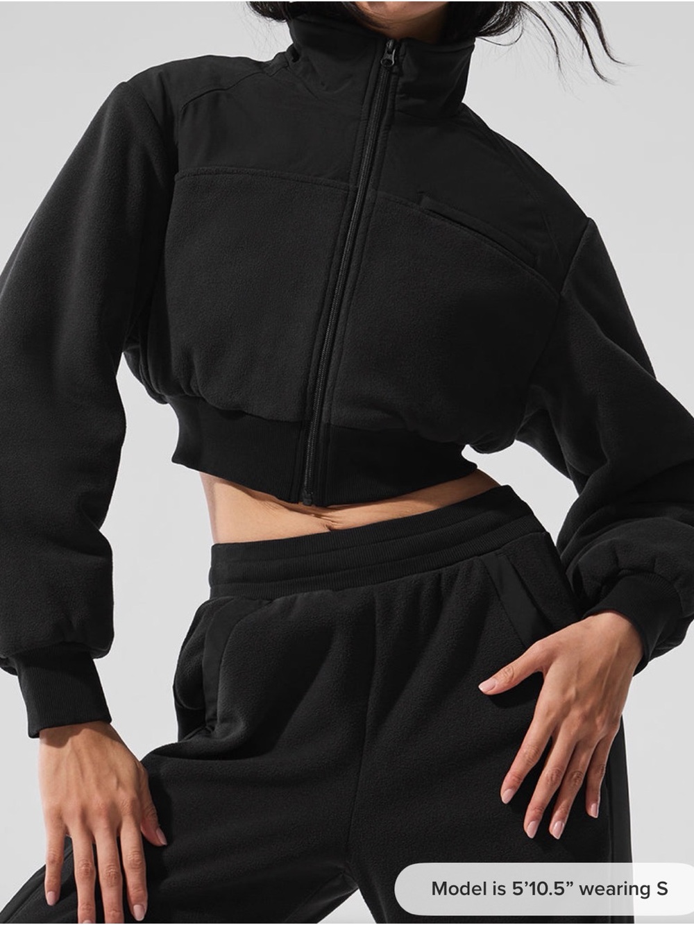 ALO Yoga Black Cropped Zip-Up Jacket